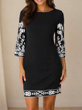 Donna Morgan Black & White Printed Shift Dress | Size 4P